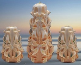 Carved Candles Home Decor Handmade Handcrafted Set Of Three Art Design Gift New - £77.97 GBP