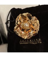 JOAN RIVERS Gold Pearled Enamel Gardenia Flower AB Pearl Center Brooch Pin - £45.93 GBP