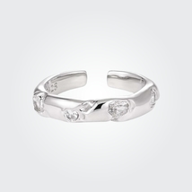 Sparkle and Style: Silver Open Adjustable Ring with Zircon Stones - £37.35 GBP