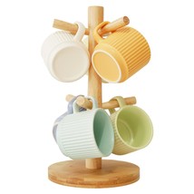 Mug Holder 1 Pack Dia 6.7&quot; Large Thicken Base Steady Wood Coffee Cup Rack With 6 - £19.73 GBP