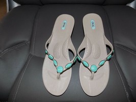 Okal Grayish Brown Turquoise Thong Flip Flop Sandals Wedge Size L (9/10)... - £16.33 GBP