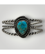 Vintage Navajo Native Made Turquoise Sterling Silver Cuff Rope Teardrop ... - £213.20 GBP