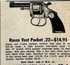 1959 Rosco Vest Pocket Pistol .22 Advertisement Firearms Guns Seaport DWN7 - $27.68 CAD