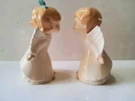 Kissing Angel Figurines Carolers Set Christmas 8&quot; Vintage Ceramic Glazed  - £21.67 GBP