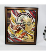 Rare Reinardy Native American Long-Stitch Needlepoint Basket Wall Art Fr... - $85.50