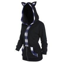 Women Plush Hoodies Kawaii Cat Ears Hoodie  Harajuku Cosplay Pullovers Black Hoo - £49.15 GBP