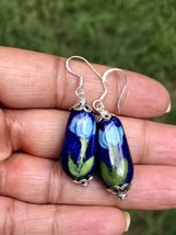 925 Sterling Silver &amp; Jaipur Blue Pottery Drop Earrings Jewelry, 40 mm length 2 - £12.62 GBP