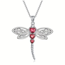 Red Rhinestone Dragonfly Pendant Necklace - New - £11.95 GBP