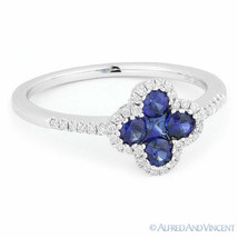 0.67ct Round Princess Cut Sapphire Diamond Right-Hand Flower Ring 14k White Gold - £1,046.75 GBP