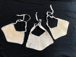 Baby bibs hand crocheted lot of 3 in 2 sizes vintage white - £14.03 GBP