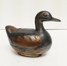 Vintage Pewter Duck Figure 2 Piece Trinket Box Brass Container 5&quot; X4&quot; X 2.5&quot; - £32.09 GBP