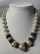 Brighton Temple Faux Pearl Silver Plated Bead Short Necklace Pink Crystal NEW - $24.41