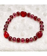 Vintage Ruby Red &amp; Pink Swirl Glass Bead 8&quot; Stretch Bracelet - €9,29 EUR