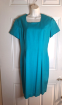 NORDSTROM Point of View Short Sleeve Teal Blue Rayon Lined A-Line Dress ... - $14.24