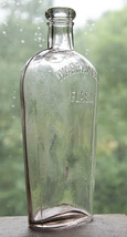 Antique Warranted Flask Bottle w Strap Sides 8&quot; Tall Pinkish Tinge - $8.99