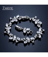 Fashion Cubic Zirconia Leaf Charm Chain Link Bracelets With White Gold C... - $22.05