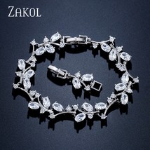 N cubic zirconia leaf charm chain link bracelets with white gold color for women bridal thumb200