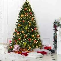 Pre-Lit Christmas Tree 7.5 ft Hinged Artificial Tree w/ Metal Stand LED Lights - £160.63 GBP