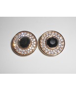 Swarovski Crystal Earrings Round Clip Clear &amp; Black Button Signed S.A.L - £35.04 GBP