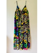 Tank Floral Maxi Dress V Neck Boho Stretch Loose Fit Fully Lined Sz M L - $336.19 MXN