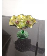 Imperial Glass  green Gold carnival compote Flower pattern 4 1/2&quot; Tall - £14.89 GBP