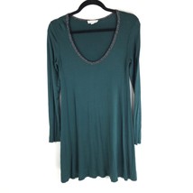 Socialite Shift Dress Mini Long Sleeve Scoop Neck Metallic Trim Stretch Green XS - £10.06 GBP