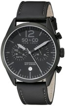 New So &amp; Co New York 5028.2 Men&#39;s Monticello Blackout Date Gmt Leather Watch 50m - £41.22 GBP