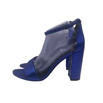 Sam Edelman Yaro Metallic Blue Heels Pumps Block Ankle Strap Womens 10.5 - £42.72 GBP