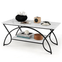 2-Tier Faux Marble Coffee Table with Marble Top and Metal Frame-Black &amp; White -  - £74.33 GBP