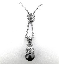 Black Pearl 1/10 ct Diamond Pendant Cable Chain REAL SOLID 14 kw GOLD 13.2 g - £1,020.85 GBP