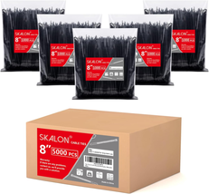 8-Inch Black Zip Ties, 5000 Pack, 40 Lbs Strength, Indoor/Outdoor Use - £98.43 GBP