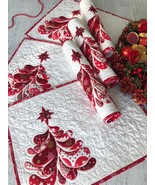 Quilted Christmas tree placemats, Set of 6, Quilted Xmas table toppers, ... - $144.70