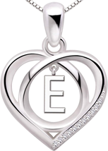 Jewelry Sterling Silver Initial Letter Alphabet Love Heart Cubic Zirconia Pendan - £42.36 GBP