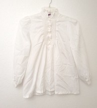 Vintage 50s White Ruched Button Blouse Top Andea of NY Lightweight Poly Size 10 - £15.56 GBP