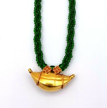 Vintage Antique Design 20KT Gold Amulet Pendant With Green Color Stone Necklace - £288.04 GBP