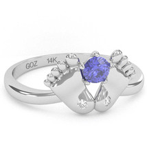 Baby Feet Tanzanite Diamond Ring In 14k White Gold - £255.78 GBP