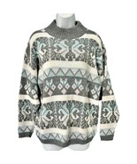 Vintage 80s Christmas Winter Sweater Mock Neck Gray Pink Blue Snowflake ... - $25.30