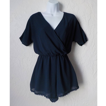 Divided Navy Blue Romper Shorts Faux Wrap Front Short Sleeves Women size 4 - £7.74 GBP