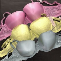Victoria&#39;s Secret 38DDD Bra Lot Pink Lemon Yellow Sage Green Lace Dream Angels - £93.44 GBP