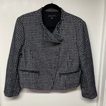 Ann Taylor Navy White Jacket Womens Size 12 Cropped Moto Tweed Zipper Accents - £21.46 GBP