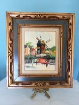 Vtg Mcm French Oil Painting Moulin Rouge W Carved Wood Mexico Picture Frame - £66.19 GBP