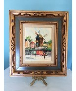 Vtg MCM French Oil Painting Moulin Rouge w CARVED Wood Mexico PICTURE FRAME - $114.12 CAD