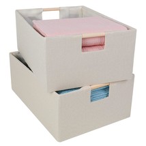 2Pcs Storage Bins Set Large Foldable Cotton Linen Fabric Storage Baskets Box Wit - £48.23 GBP