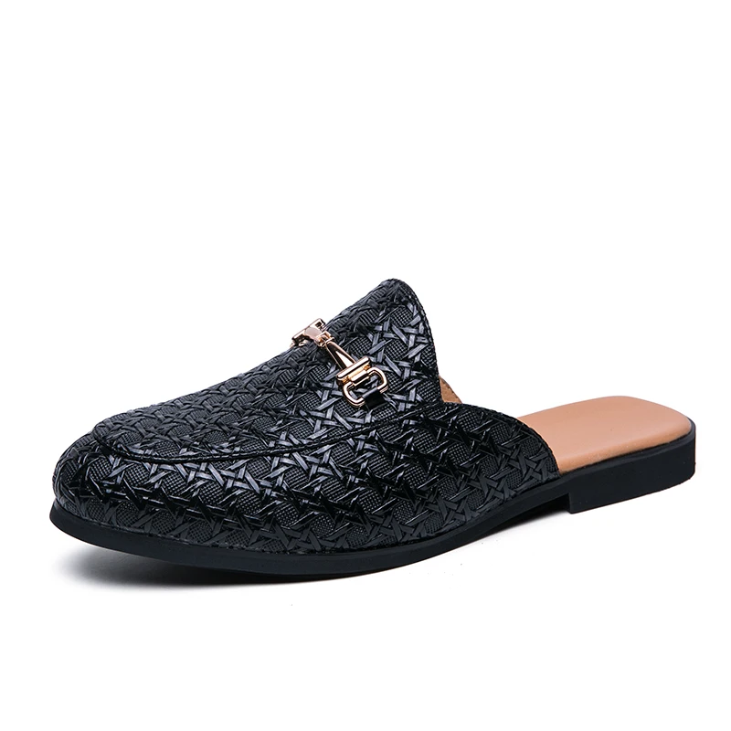  men half slipper leather loafers moccasins outdoor non slip black casual slides summer thumb200