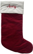 Pottery Barn Classic Cotton Red Velvet Stocking Medium Monogrammed AVERY - £16.45 GBP