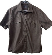 Marc Ekco Cowboy Western Mens L Brown Striped Button Snap Short Sleeved Shirt - £10.85 GBP
