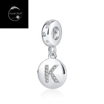 Genuine Sterling Silver 925 Alphabet Initial Letter K Pendant Dangle Charm CZ - £21.81 GBP