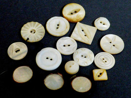 Vintage Antique lot of 16 carved Mother of Pearl white multi color buttons - £58.48 GBP