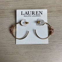 NWT LAUREN Ralph Lauren 28 mm C Hoop w/Stone Drop Earrings Gold/Pink - £7.81 GBP