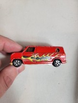 Vintage Diecast Toy Car Red Van Flames Made in Hong Kong - $8.37